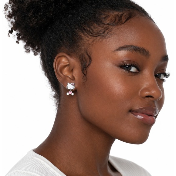 Hello Kitty Jewelry - HELLO KITTY Stud Earrings Silver Pink Dangle‎ Jacket Cute Minimal Gift